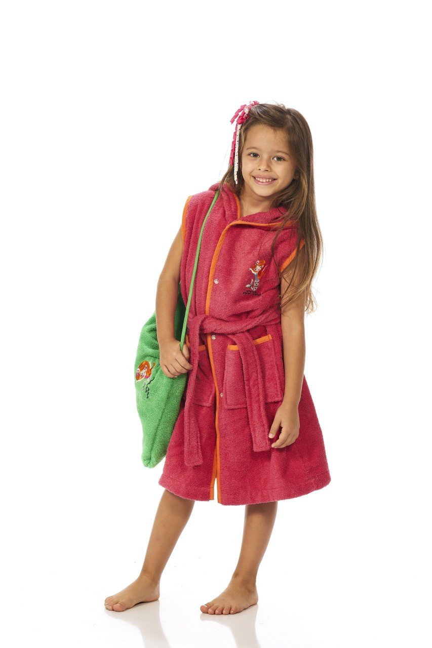 Denizkızı Nakışlı Fuşya Kolsuz Bornoz