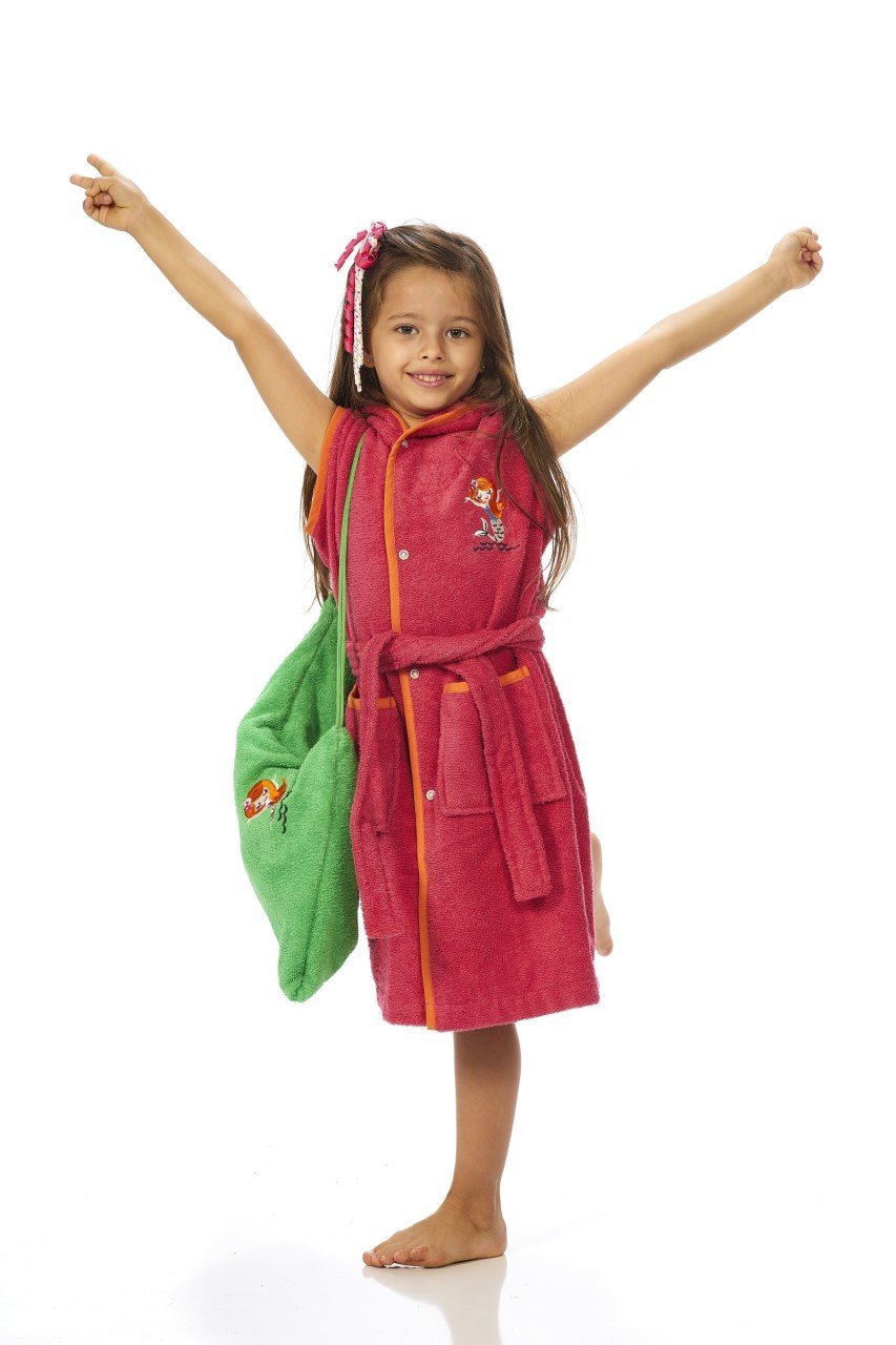 Denizkızı Nakışlı Fuşya Kolsuz Bornoz