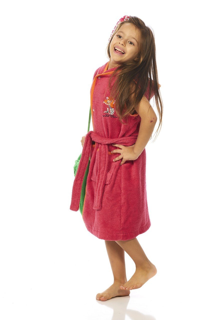 Denizkızı Nakışlı Fuşya Kolsuz Bornoz