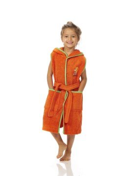 Denizkızı Nakışlı Turuncu Kolsuz Bornoz