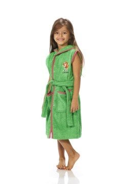 Denizkızı Nakışlı Yeşil Kolsuz Bornoz