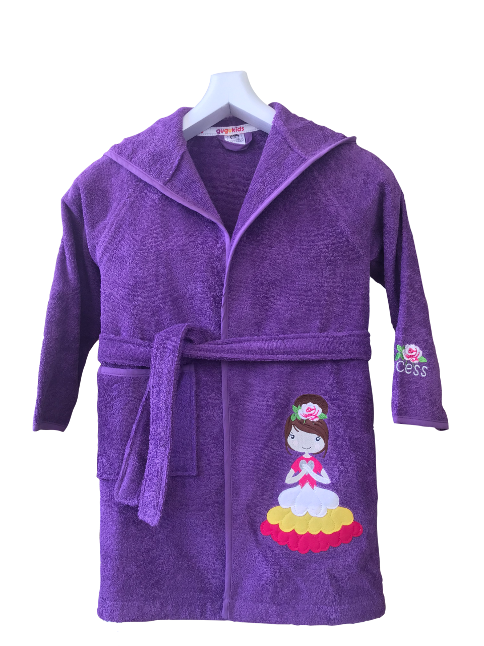 Minik Prenses Nakışlı Uzun Kollu Mor Bornoz