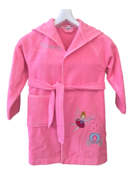 Angel Nakışlı Uzun Kollu Pembe Bornoz