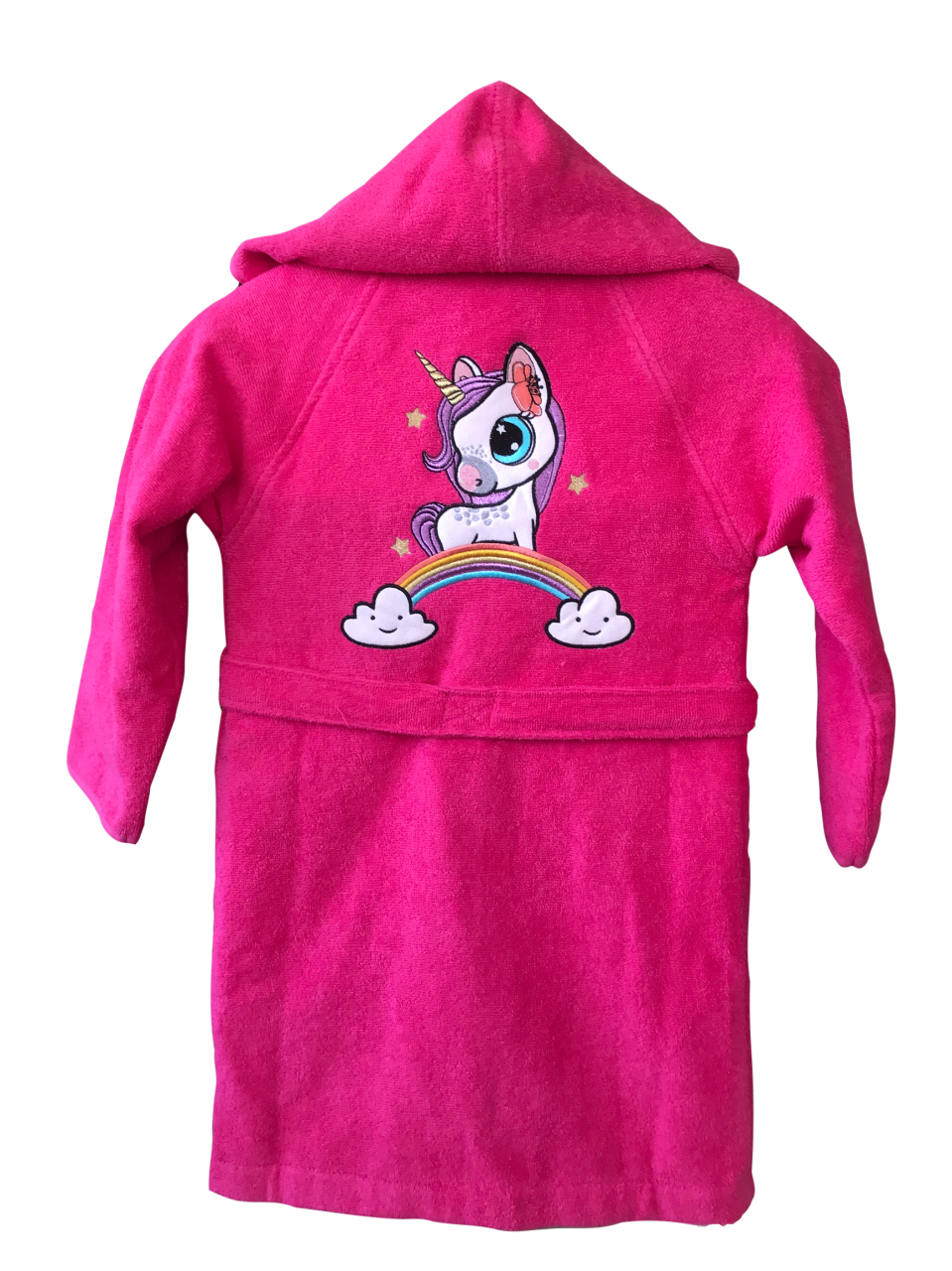 Unicorn Nakışlı Uzun Kollu Fuşya Bornoz